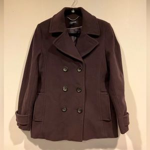 Lands' End Women's Coat Purple Eggplant Peacoat Wool Cashmere Blend